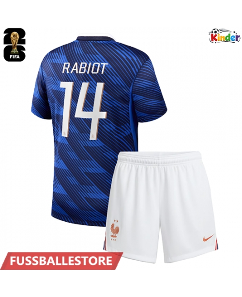 Günstige Frankreich Adrien Rabiot #14 Heimtrikotsatz Kinder WM 2026 Kurzarm (+ Kurze Hosen)